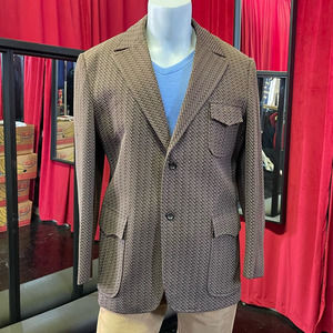 Vintage 70s Brown Double Knit Poly Cotton Tweed Sport Coat Blazer Mens 46L